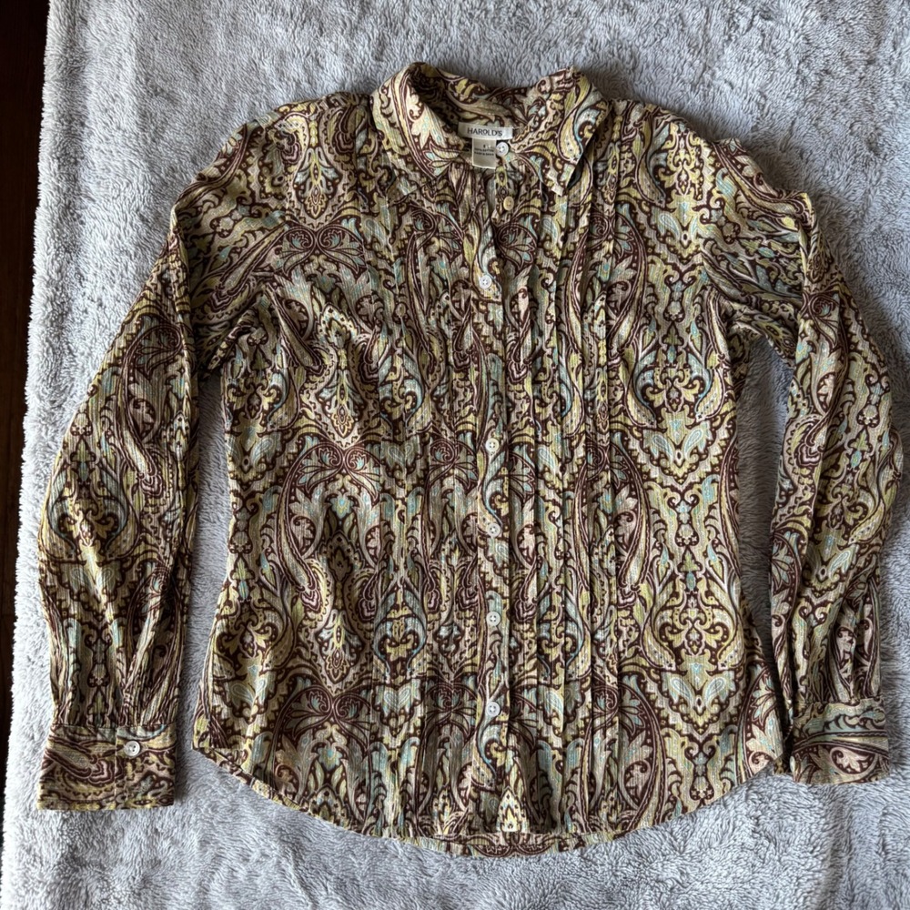 Harolds Paisley Boho Cottagecore Dark Academia Vintage Preppy Button Shirt Small